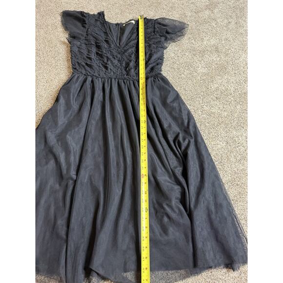 WAYWARD FANCIES eShakti Black V Neck Ruffle Mesh Tulle Dress Size Medium Whimsy - Picture 5 of 7
